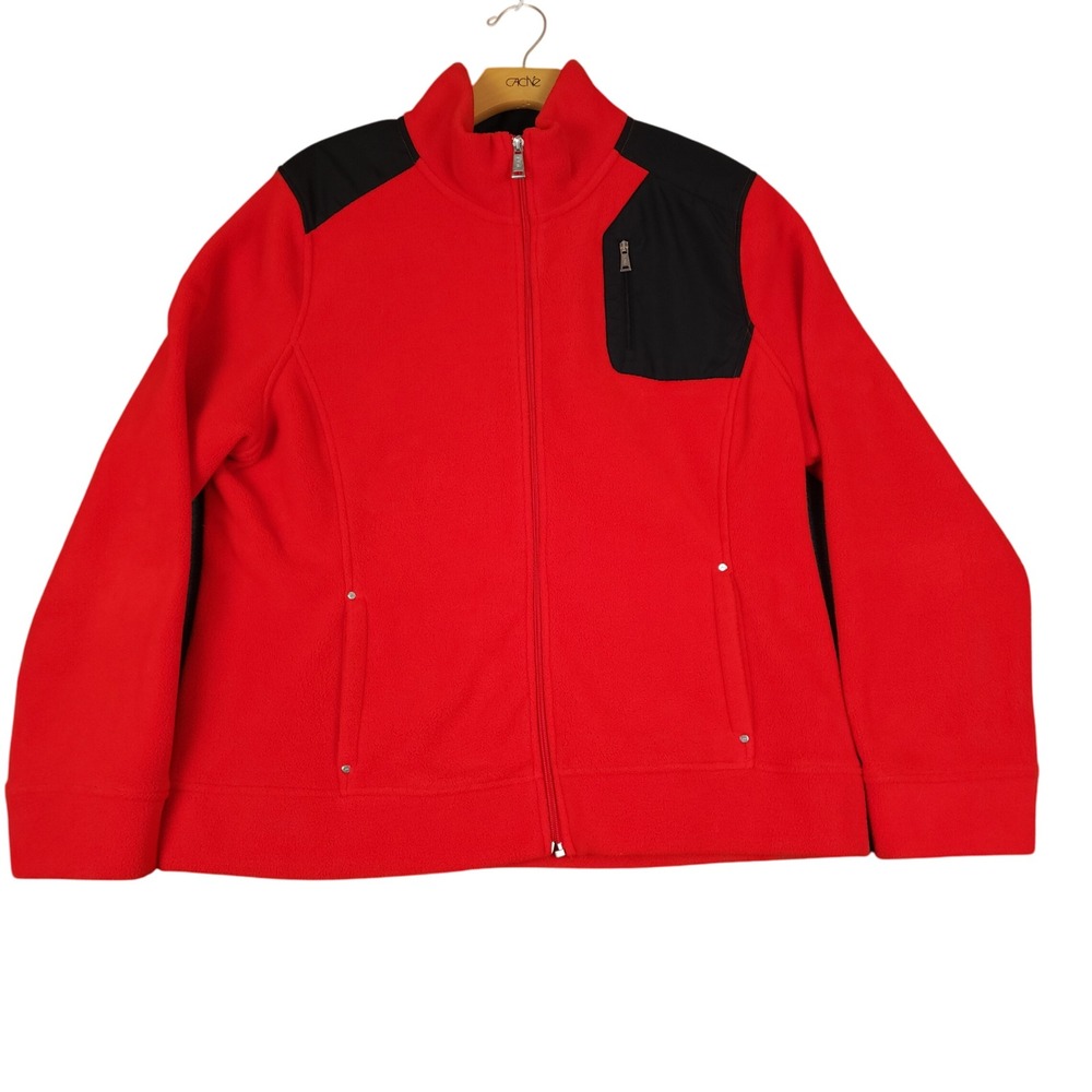 Lauren Active Ralph Lauren Red Fleece Zip Up Jacket Black‎ Accents Women XL